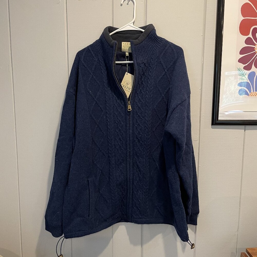 ☘️ Men's Irish Wool Aran Zip Up Cardigan ☘️ XL